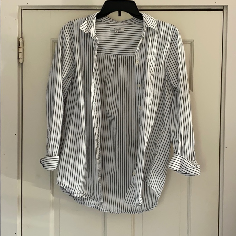 Madewell Bristol Stripe Shirt In Smoked Graphite